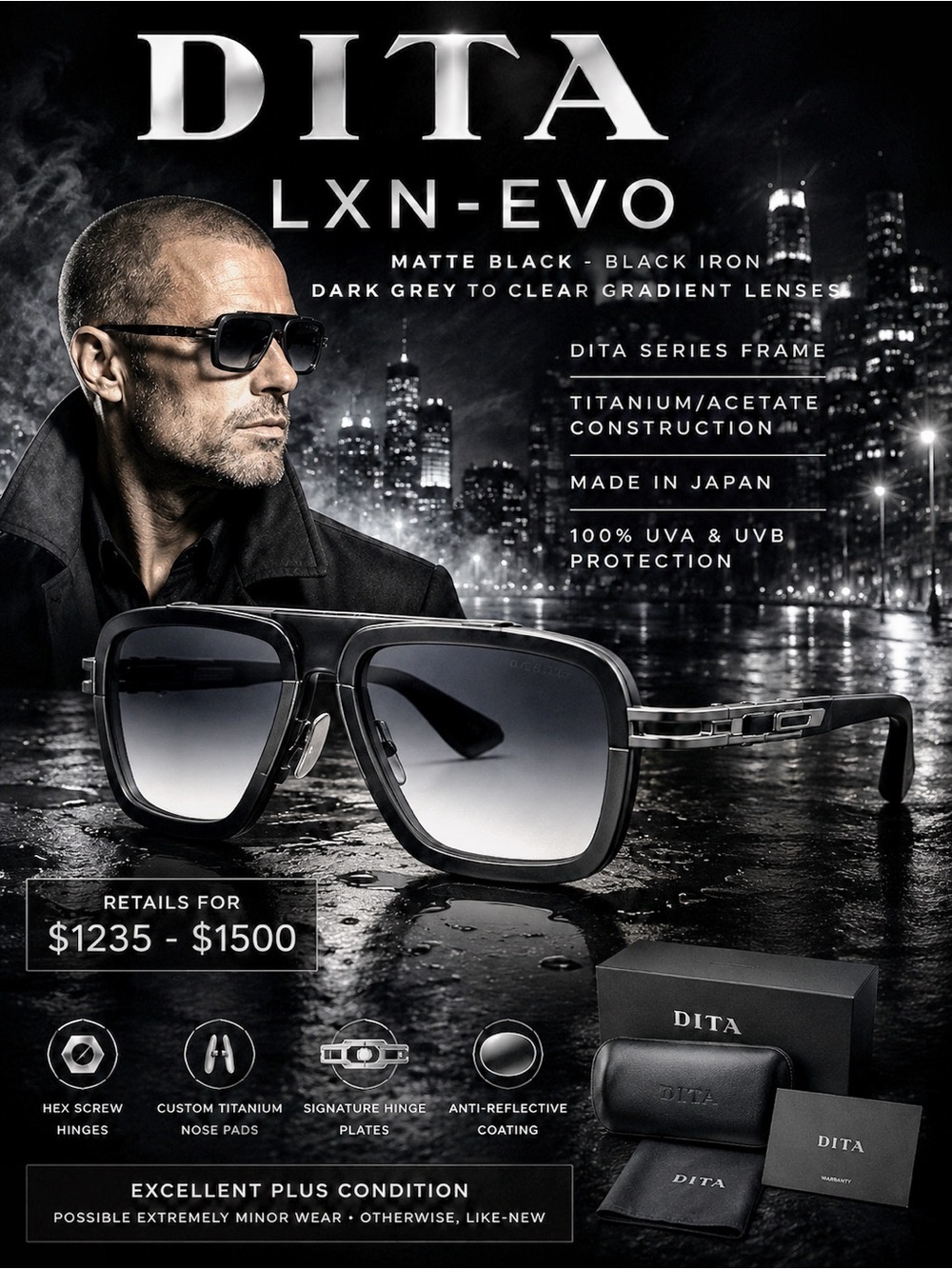DITA LXN-EVO | Matte Black - Black Iron w/Dark Grey to Clear Gradient Lenses